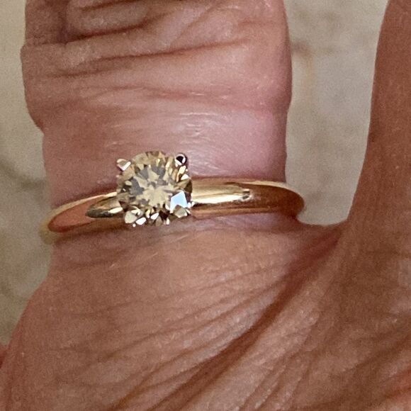 14K Fancy Champagne.55 Carat Diamond Solitaire Ring & 14K Wedding Band - Picture 5 of 11